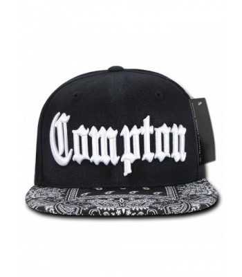 Compton Flat Bill Snapback Black Adjustable Baseball Cap Hat - Bandana Brim - CJ12BNVPAYV