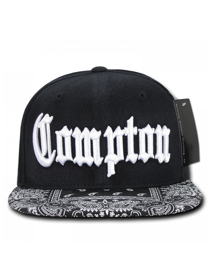 Compton Flat Bill Snapback Black Adjustable Baseball Cap Hat - Bandana Brim - CJ12BNVPAYV