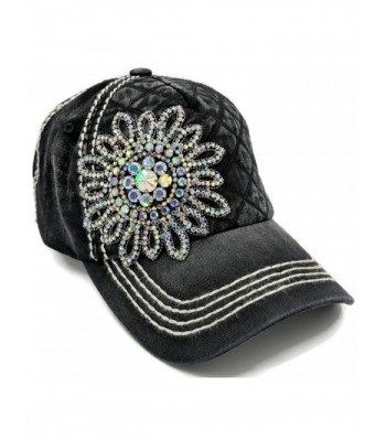 Olive & Pique Women's Womens Iridescent Rhinestone Flower Quilted Baseball Cap - Black - C912NUCD5B3