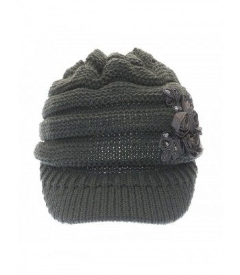 Women's Knit Newsboy Hat with Satin Flower - Charcoal Grey - CW11OLQIRHT