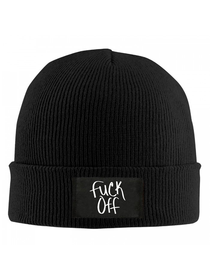 Cool Beanie Fuck Off Logo Knitted Beanies - Black - CN12M5CJEKJ