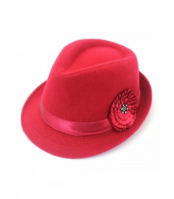 Women Vintage Top Hat Party Cap Trilby Classic Flower Elegant Panama Hat Retro Warm Bowler Hat - Red - CU186RCW22G