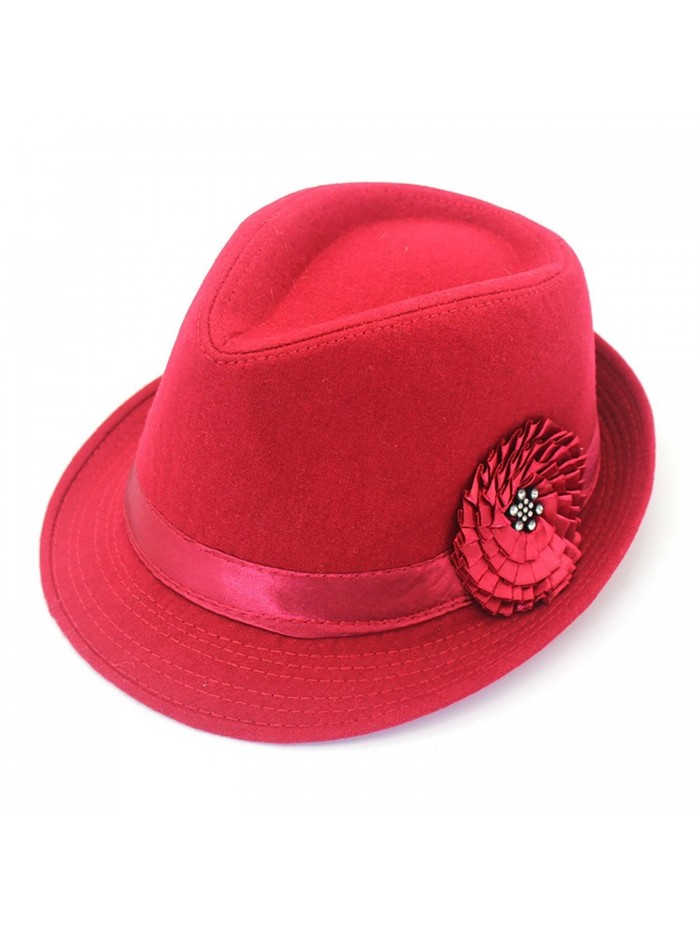 Women Vintage Top Hat Party Cap Trilby Classic Flower Elegant Panama Hat Retro Warm Bowler Hat - Red - CU186RCW22G