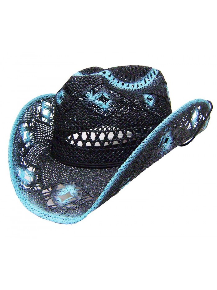 Modestone Women's Straw Cowboy Hat Black Turquoise - CU127MG21NP