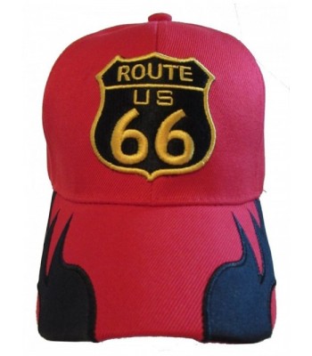 Historic Route 66 Mother Road Premium Hat - Baseball Cap - Red Side Flames - C611TG0NHEX