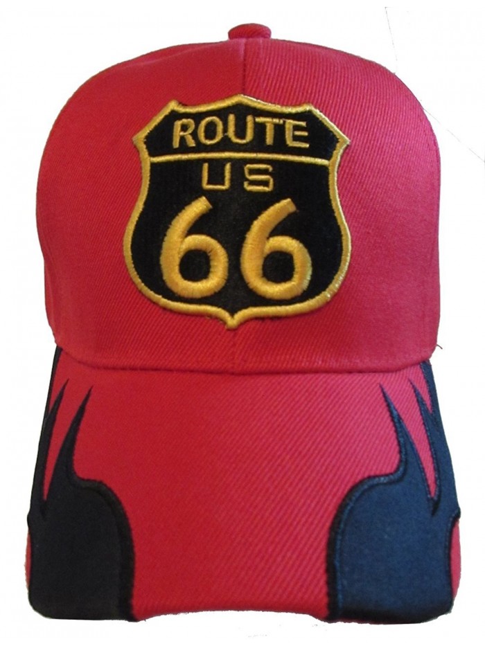 Historic Route 66 Mother Road Premium Hat - Baseball Cap - Red Side Flames - C611TG0NHEX