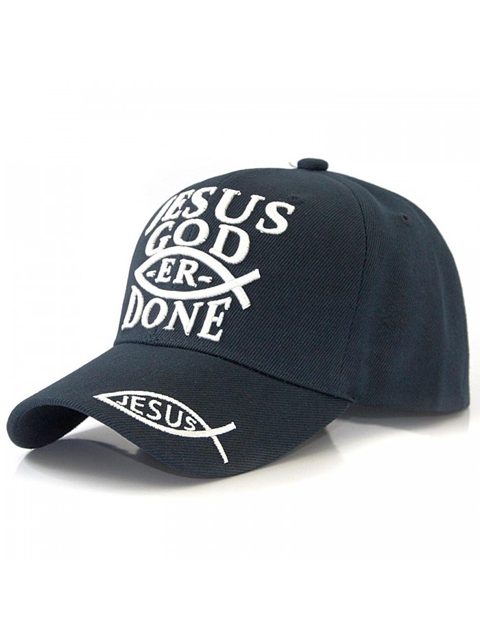 Jesus GOD ER Done Christian Embroidered Adjustable Baseball Cap Hat - Navy - CF12HHYR015