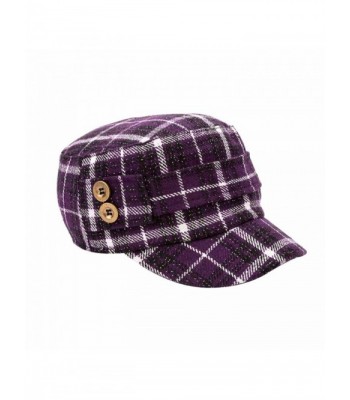 Q&Y Yq Women's Winter Military Hats Cadet Caps - Purple Check - C911K4ZOFBD