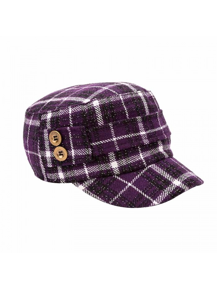 Q&Y Yq Women's Winter Military Hats Cadet Caps - Purple Check - C911K4ZOFBD