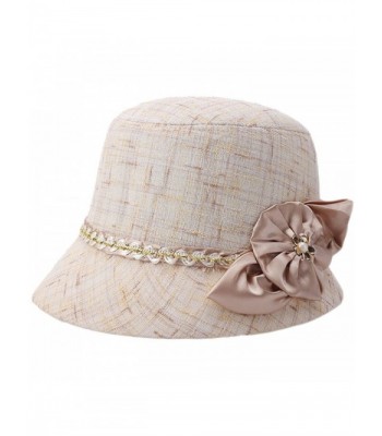 Womens Summer Beach Linen Flax Cloche Sun Travel Folding Bucket Boonie Top Hat - Khaki - CQ12EMQAOIB