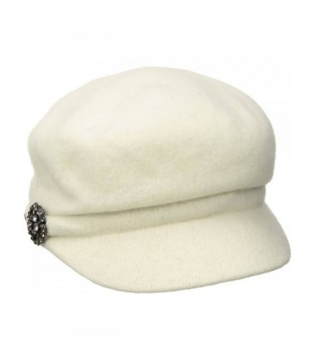 Betmar Women's Crystal Cap Wool with Rhinstone Broach - Winter White - C117YZHNC2U