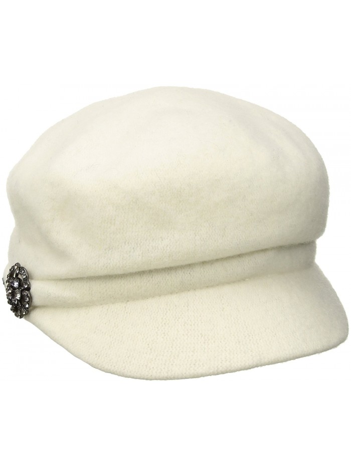 Betmar Women's Crystal Cap Wool with Rhinstone Broach - Winter White - C117YZHNC2U