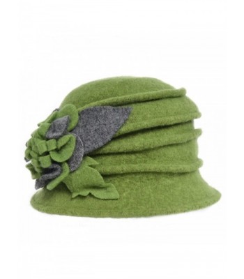 VECRY Women's Wool Dress Church Cloche Hat Bucket Winter Floral Hat - Green - CY12L3NZWHZ