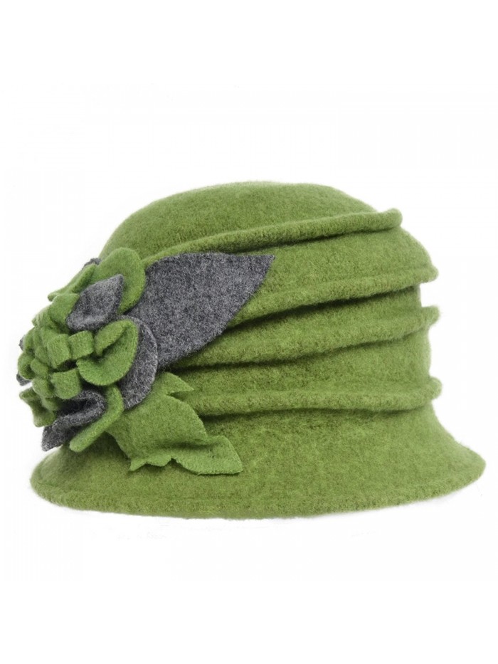 VECRY Women's Wool Dress Church Cloche Hat Bucket Winter Floral Hat - Green - CY12L3NZWHZ