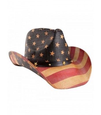Shapeable Straw Western Cowboy Hat- Vegan Leather Trim W/ Bead Design- Cowgirl - tea stained - CI187C00Z40