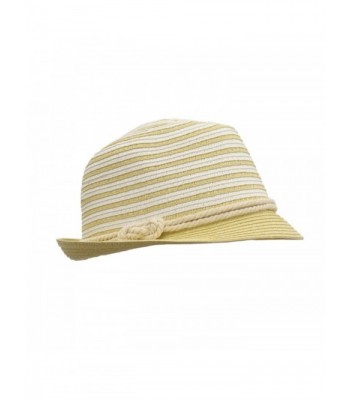 HatQuarters Straw Panama Fedora- Thin Striped Summer Hat With Rope hatband- Packable - Natural White - CZ17Z5HLKE2