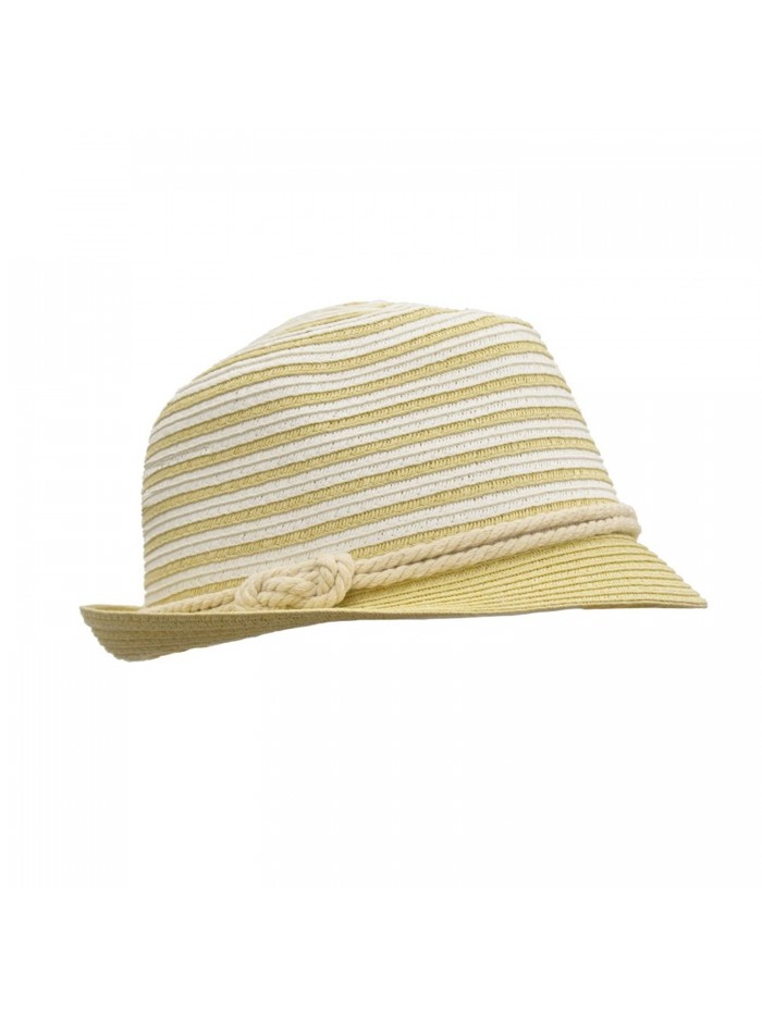 HatQuarters Straw Panama Fedora- Thin Striped Summer Hat With Rope hatband- Packable - Natural White - CZ17Z5HLKE2