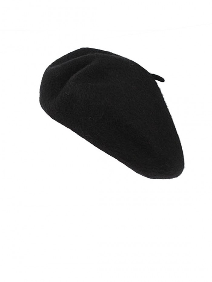 Choies Women's Or Men Wool Beret Hat-Solid Classic French Beanie Beret Hat - Black - CC1890E5SL9