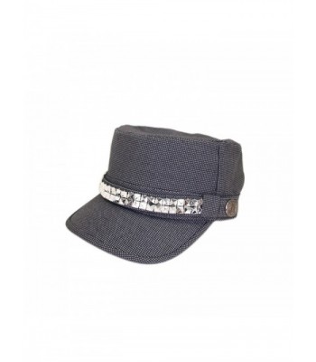 Adjustable Cotton Military Style Studded Bling Army Cap Cadet Hat - Diff Colors Avail - Navy - C311KUTXP7N