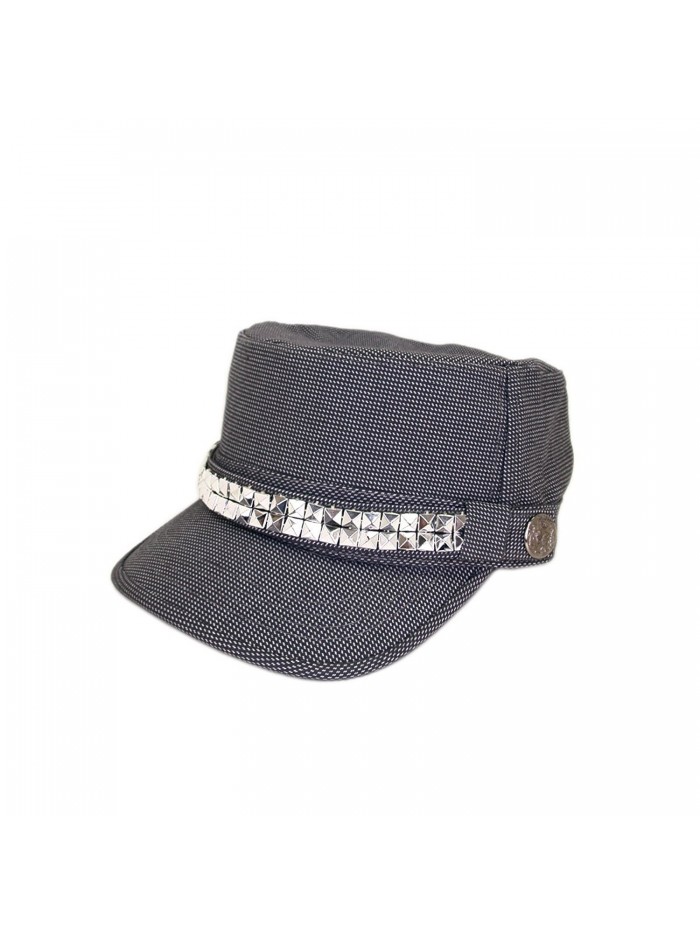 Adjustable Cotton Military Style Studded Bling Army Cap Cadet Hat - Diff Colors Avail - Navy - C311KUTXP7N