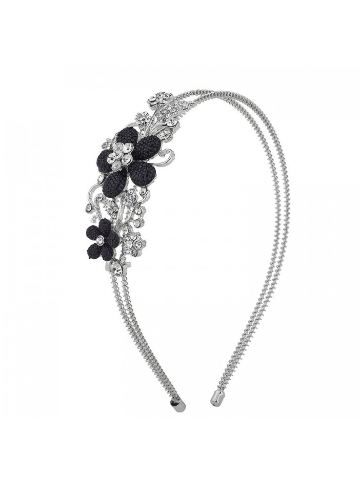 Lux Accessories Women's Bridal Bridesmaid Pearl Stretch Metal Coil Headband Headpiece - Black Glitter - CQ1862KSUEL