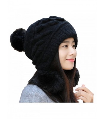 Packitcute Winter Women's Korean Cute Young Fashion Earmuffs Knitted Hat - Black - CR187MZ4O9D