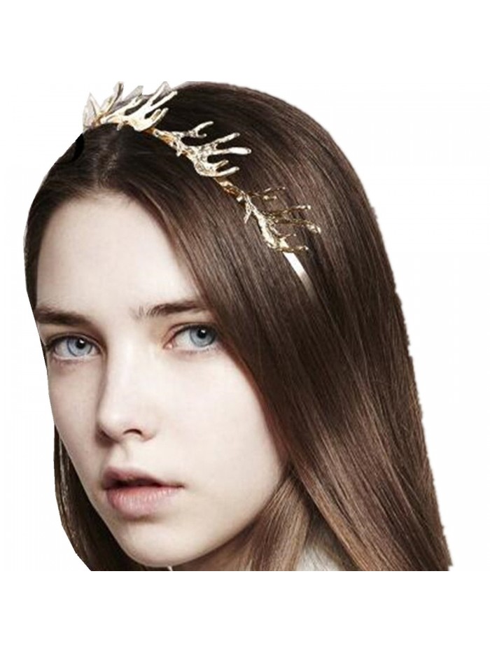 Wiipu Christmas Gift Hairbands 3D Alloy Deer Horn Antler Shape Headbands(D911) - gold - C4187OKME0L