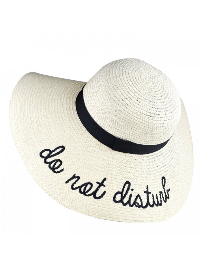 DRESHOW Floppy Sun Hat For Women Large Brim Straw Beach Hats With Saying Roll up Packable UPF 50+ - Ivory - CM1807O7XZC