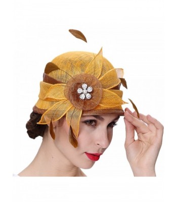 June's Young Women Hat Summer Bucket Hat Sinamay Simple Feather Brimless - Orange/Brown - CB12FZIIMK3