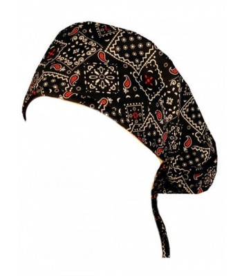 Big Hair Women's Medical Scrub Caps - Blazing Bandana Black & Red - CP12ELD1QZB