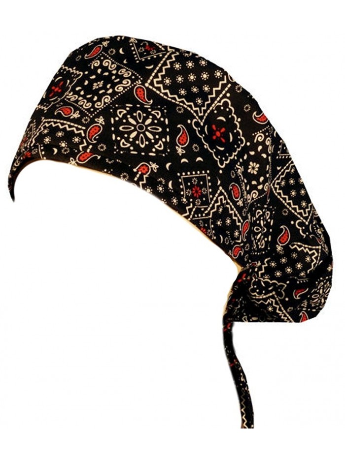 Big Hair Women's Medical Scrub Caps - Blazing Bandana Black & Red - CP12ELD1QZB