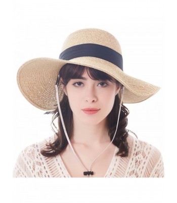 Sun Women Straw Hat UPF 50+ Beach Finshing Hats for Women Bucket Hat with Neck Cord - Wide Brim-beige - CQ180RLCT2N