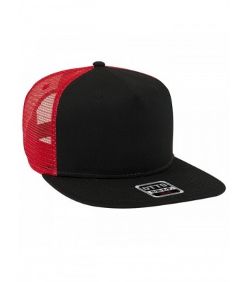 Otto Square Flat Visor Otto Snap 5 Panel Mesh Back Trucker Snapback Hat - Blk/Blk/Red - C912NTYH4L8