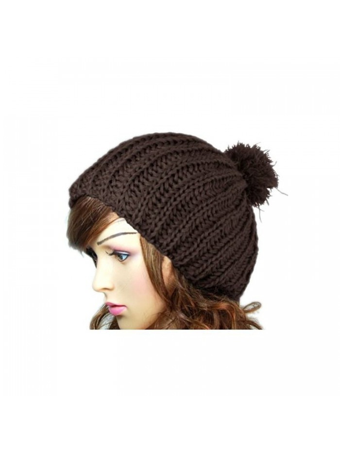 Dealzip Inc Trendy Women Winter Warm Knit Crochet Wool Snow Ski Beanie Hat Cap - Black - CI11R9GCBDJ