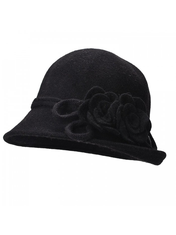 Lawliet Womens Retro Collapsible Soft Knit Wool Cloche Hat Bucket Flower A466 - Black - CW186XW592Z