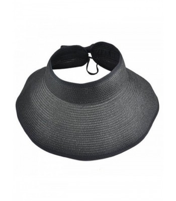 FuzzyGreen Summer Packable Big Brim Roll Up Sun Beach Straw Hat - Black - C9182Q454DS