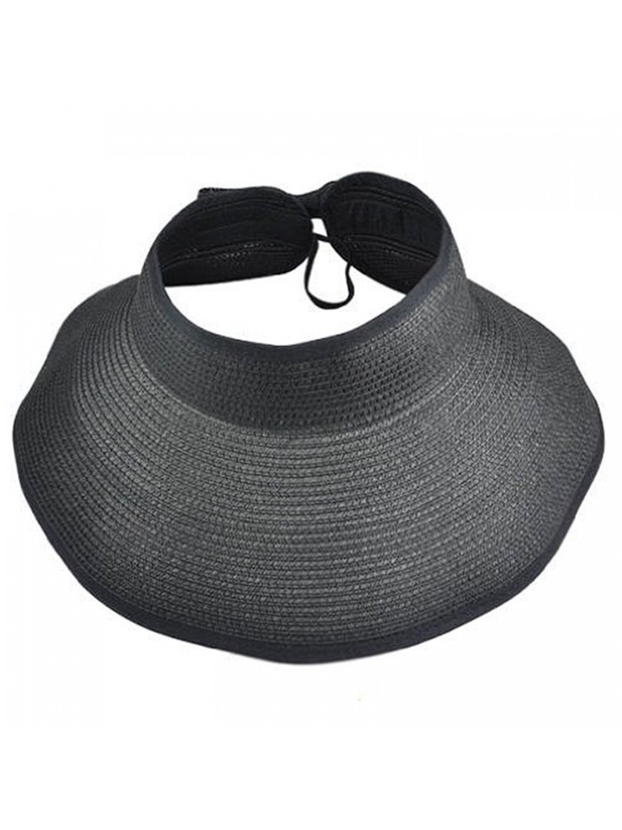 FuzzyGreen Summer Packable Big Brim Roll Up Sun Beach Straw Hat - Black - C9182Q454DS