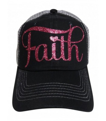 Glitter "Faith" Black/Grey Trucker Cap Hat Fashion - Hot Pink Glitter Letters - C712H5C2KNR