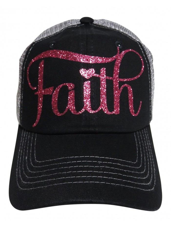 Glitter "Faith" Black/Grey Trucker Cap Hat Fashion - Hot Pink Glitter Letters - C712H5C2KNR