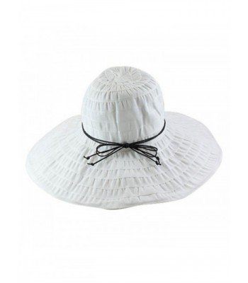 Wide Brim Ribbon Floppy Sun Hat - White - CQ17X7TXKET