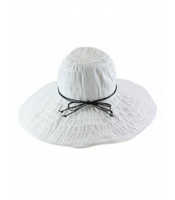 Wide Brim Ribbon Floppy Sun Hat - White - CQ17X7TXKET