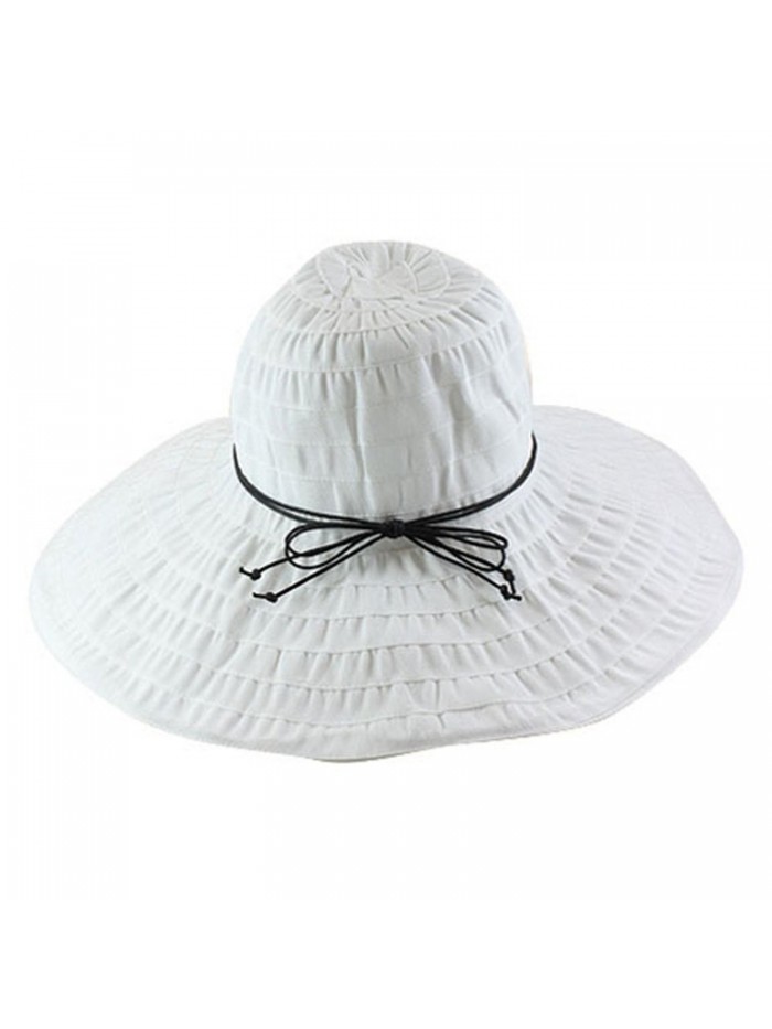 Wide Brim Ribbon Floppy Sun Hat - White - CQ17X7TXKET