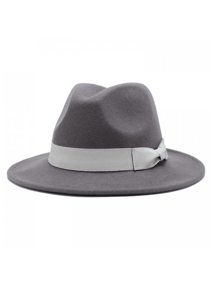 HH HOFNEN 100% Wool Fedora Hats For Women Vintage Wide Brim Mens Fedora Cap - Grey - CZ185YHKNS3
