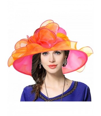 Two-Tone Bow Dress Church Baptism Wedding Tea Party Derby Hat - Rose - CQ12O40UTJC