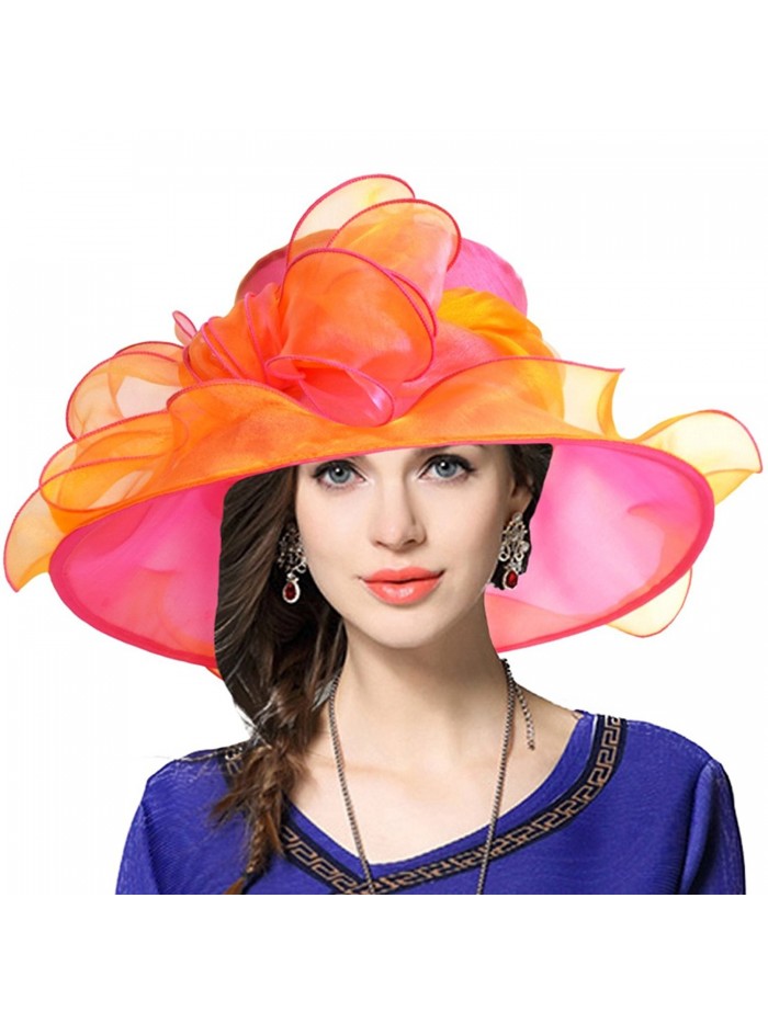 Two-Tone Bow Dress Church Baptism Wedding Tea Party Derby Hat - Rose - CQ12O40UTJC