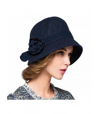 Maitose Women's Wool Felt Flowers Church Bowler Hats - Blue - C41293EZQB3