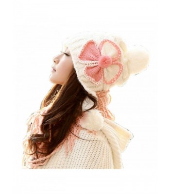 Dealzip Inc Sweet Four-leaf Clover Design Winter Warm Knitted Hat Cap For Women Girls - White - CU11PQA82RN