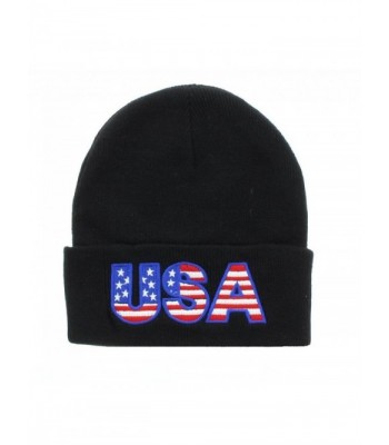 USA Flag Graphic Embroidered Beanie - Black - CB11TEYSY7V