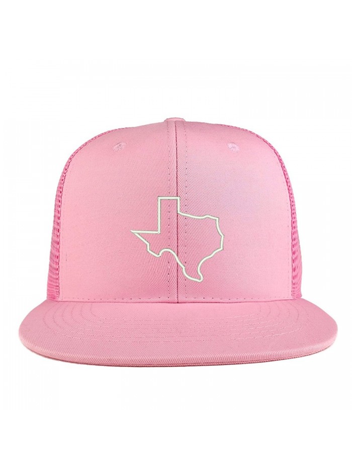 Trendy Apparel Shop Texas State Outline Embroidered Cotton Flat Bill Mesh Back Trucker Cap - Pink - C3185YMHDE6