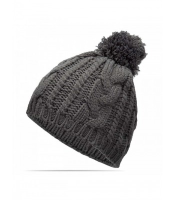 Nine City Unisex Knitted Beanie With Pom and Fleece Lining Skull Cap - CM12MYTLX0U